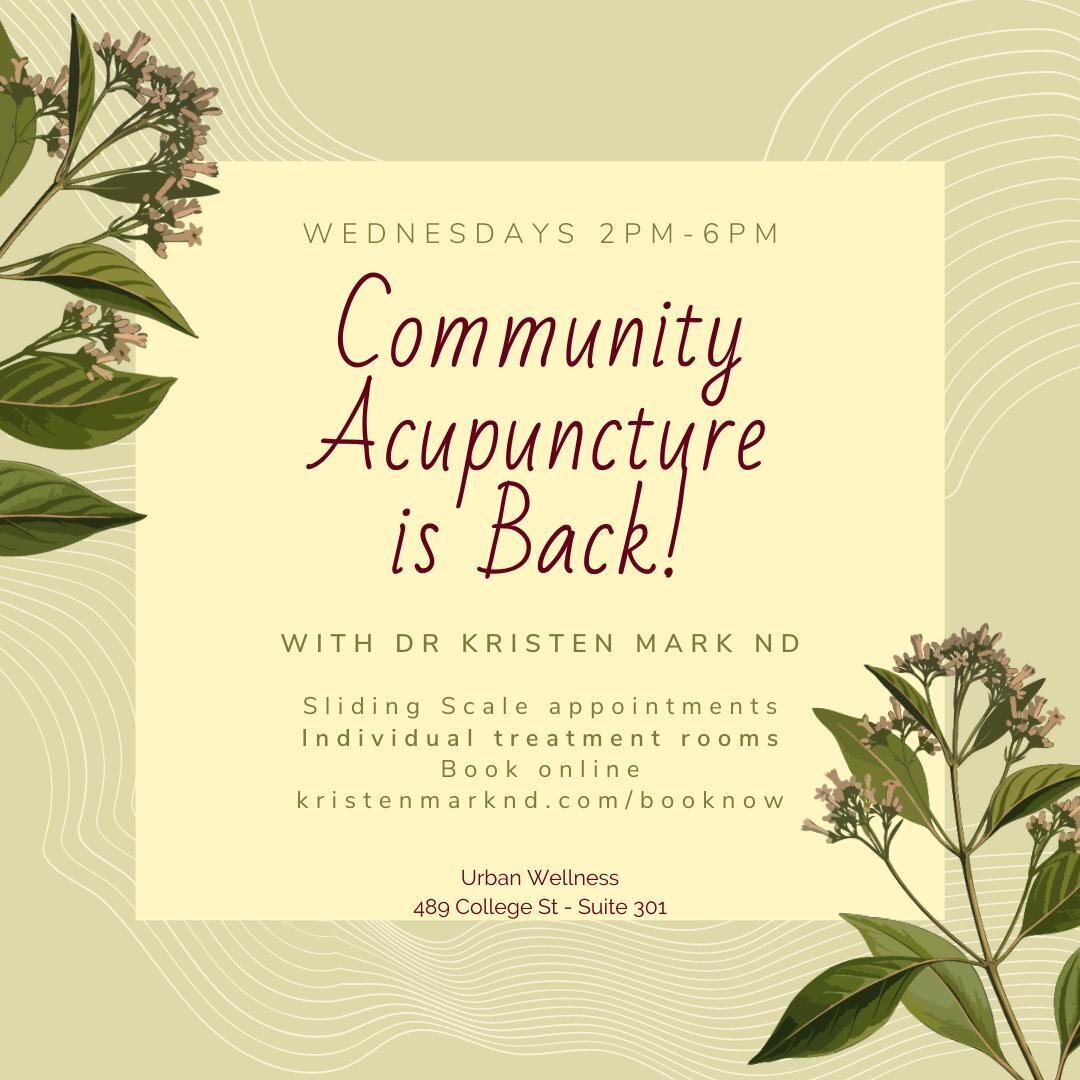 Community Acupuncture has changed days! Wednesday is self-care day!

Community acupuncture is offered in individual adjacent rooms, and must be booked in advance. Cost is sliding scale, with $30-60 suggested. 

We're keen on making this offering avai