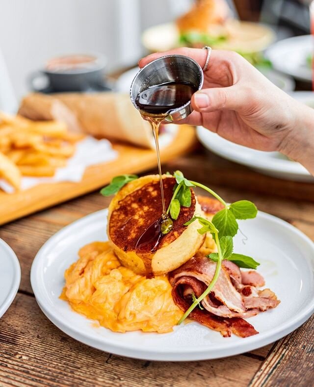 Eastwood Brunch Exclusive! 🌟 Fluffy ricotta pancakes with scrambled eggs, bacon, hash brown and maple syrup &ndash; would you try it? ⁠
⁠
Find us at the following locations:⁠
📍 The Rocks⁠
📍 Westfield Hornsby⁠
📍 Eastwood (Currently called Le Bistr