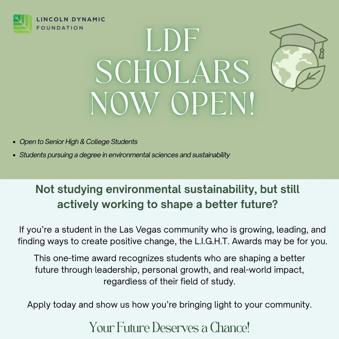 Applications are now open.

Not studying environmental sustainability, but still passionate about shaping a better future?
The L.I.G.H.T. Awards recognize students across the Las Vegas community who demonstrate personal growth, leadership, and real-w
