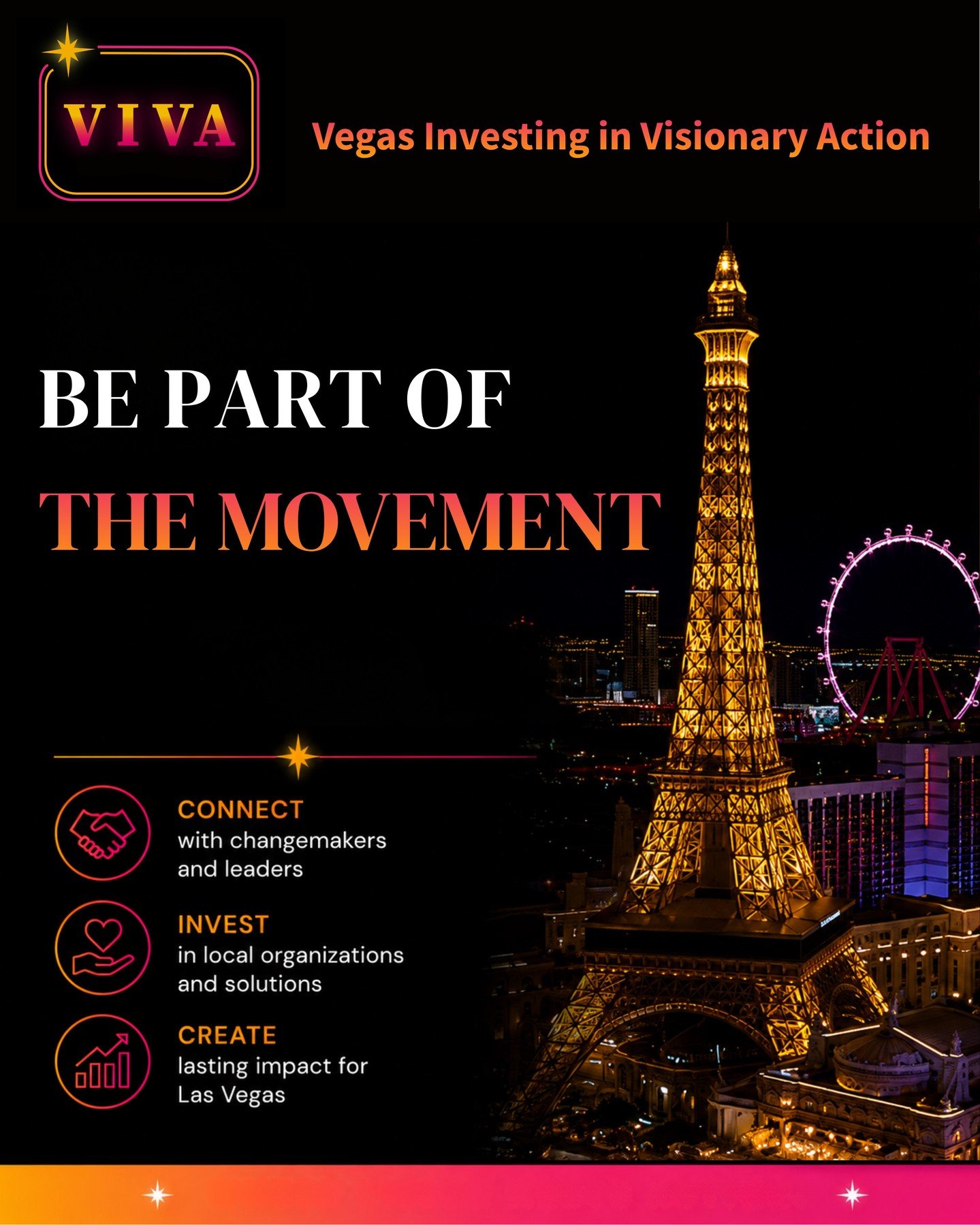 VIVA isn't just an event. It's a movement.

A movement built on collaboration, innovation, and a shared commitment to strengthening Southern Nevada.

Whether you're a business leader, philanthropist, community advocate, or nonprofit supporter, your p