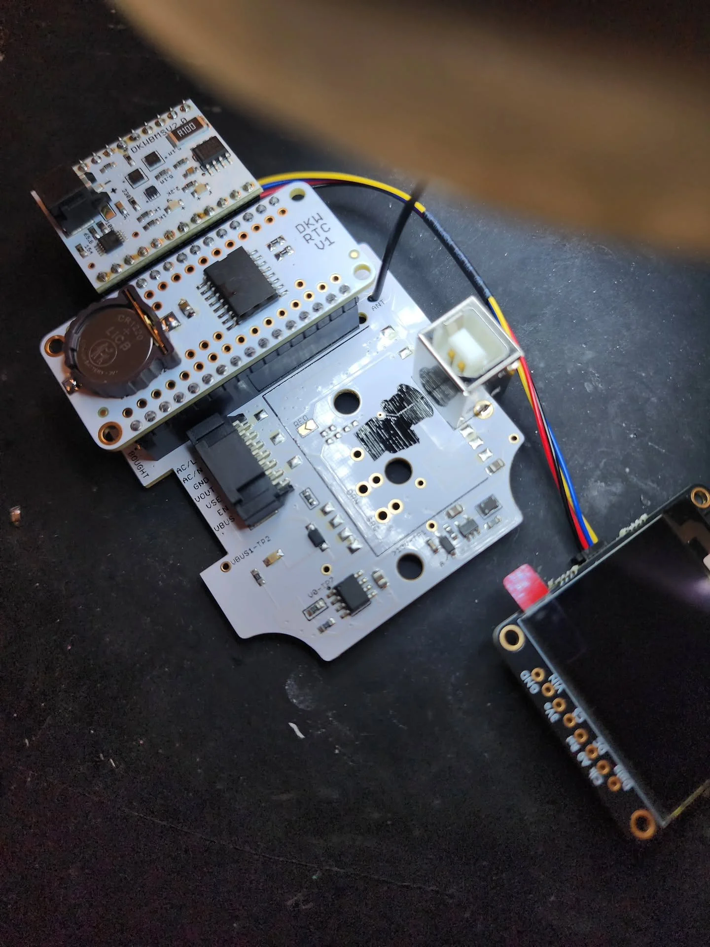 Putting these together today. This is the G1 Plant electronics. Main board is my V2.7ATQFP. Add on board is the DKWRTCV1 real time clock. And, my favorite board, the DKWBMSV2.0, battery management system board which can measure active charge rate. 

