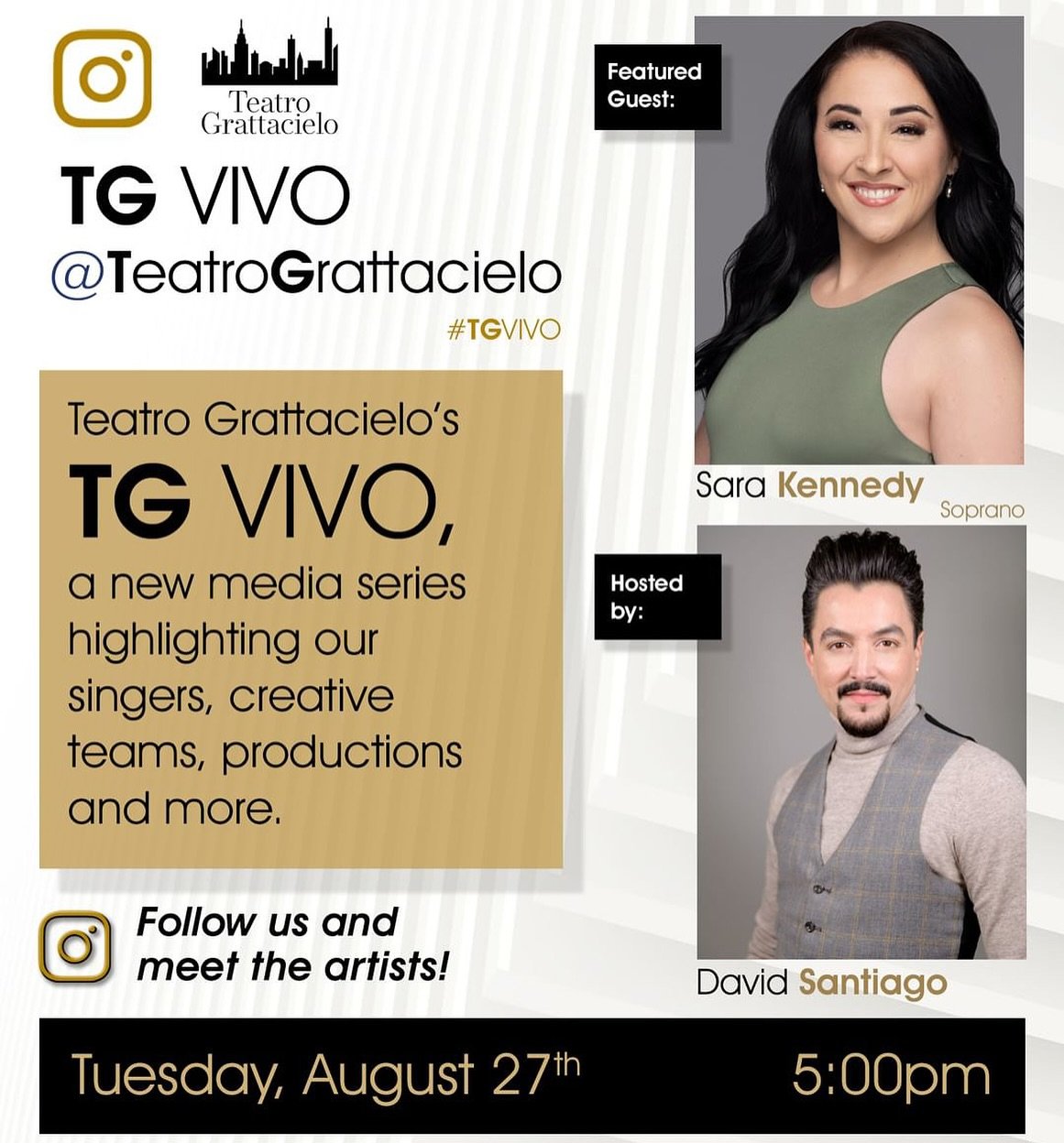 ✨TG VIVO INTERVIEW TODAY 5PM EST✨
.
.
.
Hello all and happy Tuesday! Join me and the wonderful David Santiago @tenorsanti TODAY on Instagram Live where we&rsquo;ll chat about my journey as an opera singer, the upcoming world premiere of &ldquo;Beyond