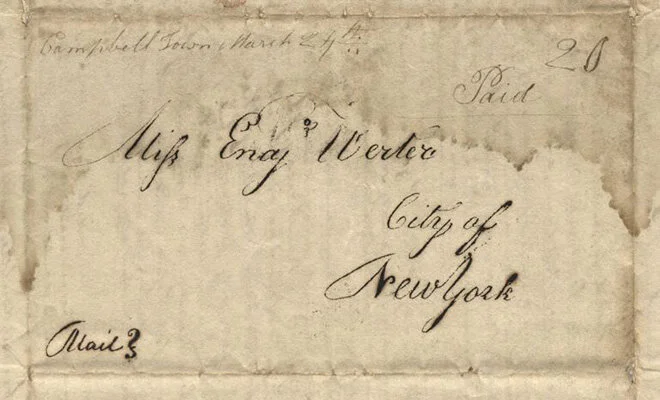 Malbone, Ralph. [Letter to Enaj Werter from Ralph Malbone], March 20, 1812. Letter. From the Brooklyn Museum Libraries and Archives, Correspondence between Jane Schenck Malbone and Ralph Malbone, 1810-1859.