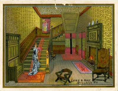 "Trade Card. Lang and Nau. 292 and 294 Fulton Street. Brooklyn. Recto." Printed material, 4.5 x 5.9in (11.5 x 15cm). Brooklyn Museum, CHART_2012.&nbsp;(Photo: Sackett, Wilhelms and Betzig, HF5841_C59_v4_p19a_tradecard_Lang_Nau_recto.jpg)