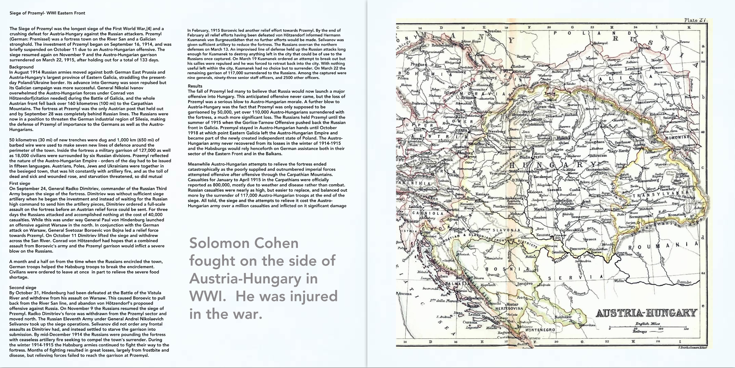 Austria-Hungary map and history of WWI Siege of Przemysl 
