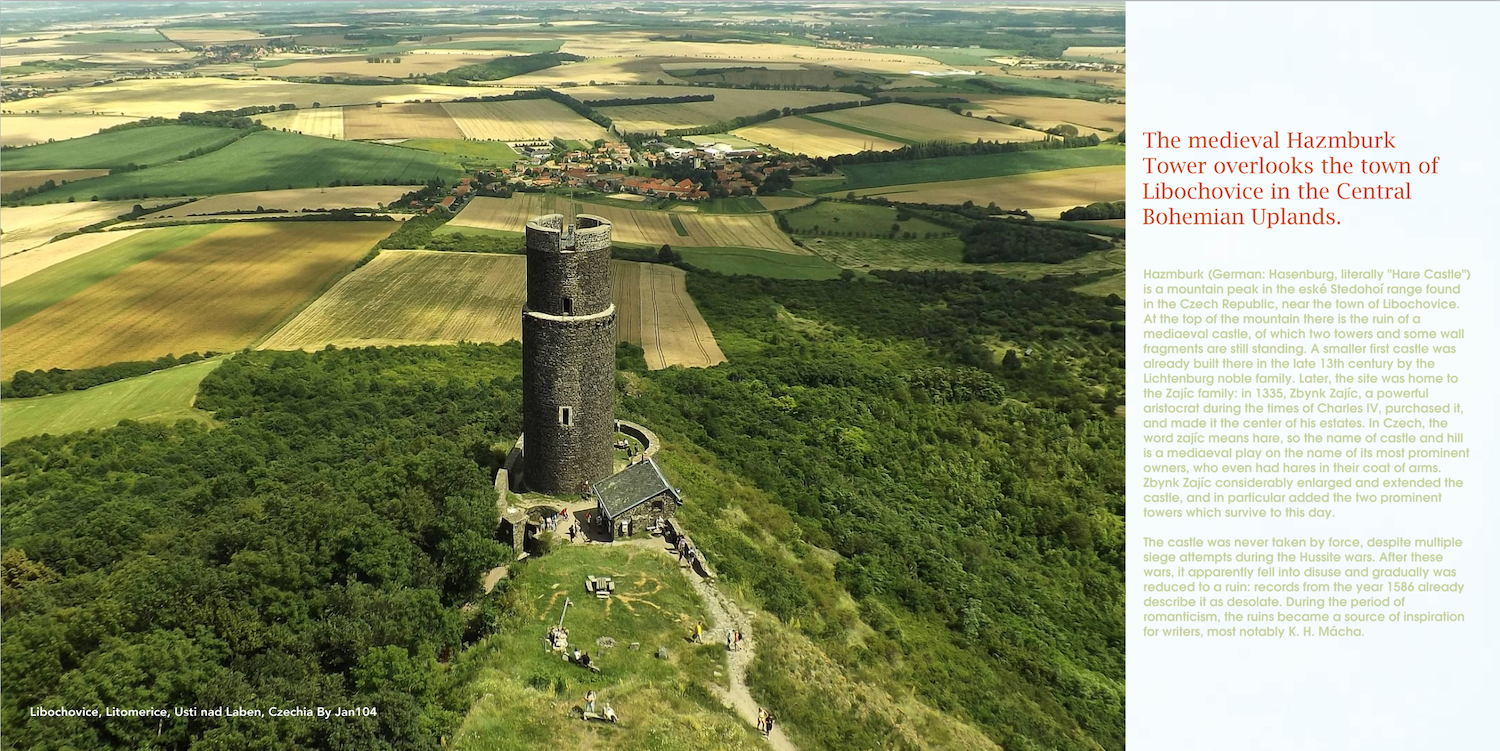 Hazmburk, or Hasemburg, Tower overlooking the formerly Jewish village of Libochovice, Czech Republic