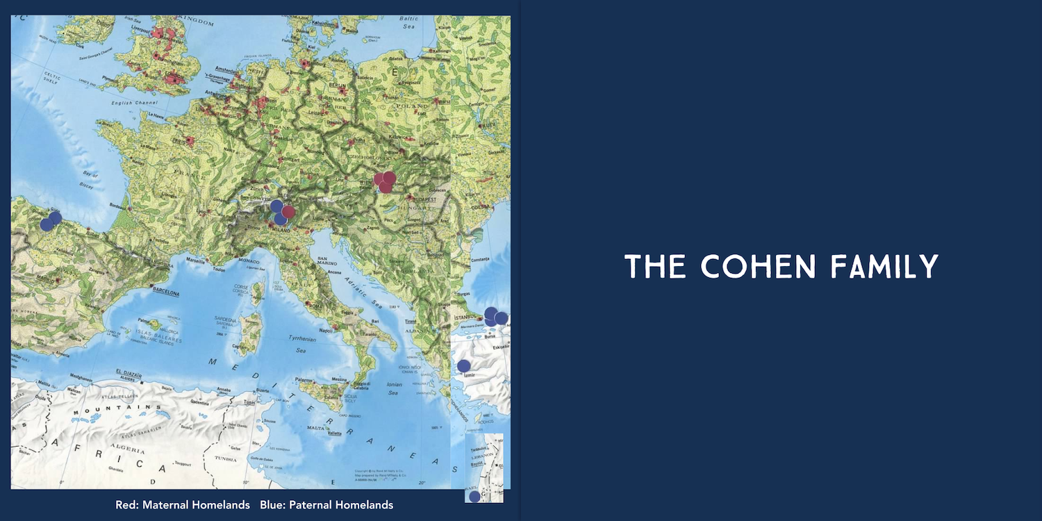 Map of homelands of Cohen family, Sephardi and Ashkenazi ancestors