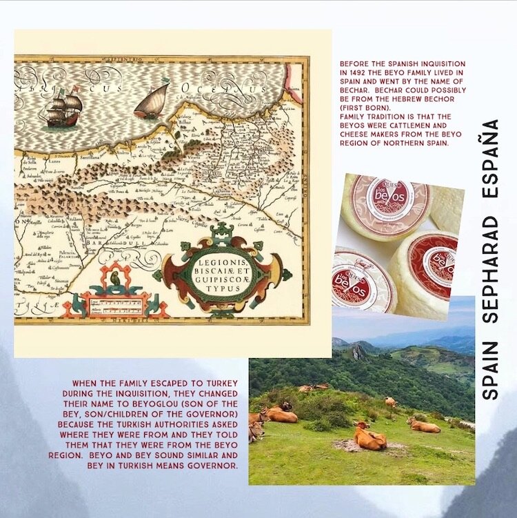 Information on Sephardic Jews. Historic map of northern Spain. Beyos cheese and cows.