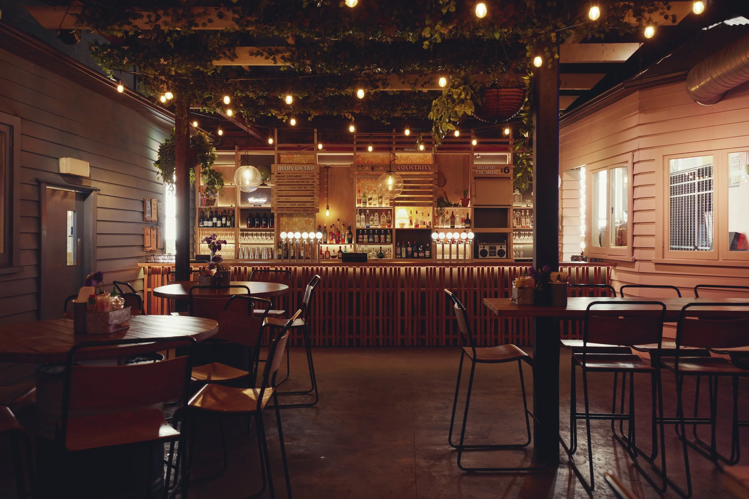 Indoor tables at Mr Murdoch’s on Fort Street, Auckland