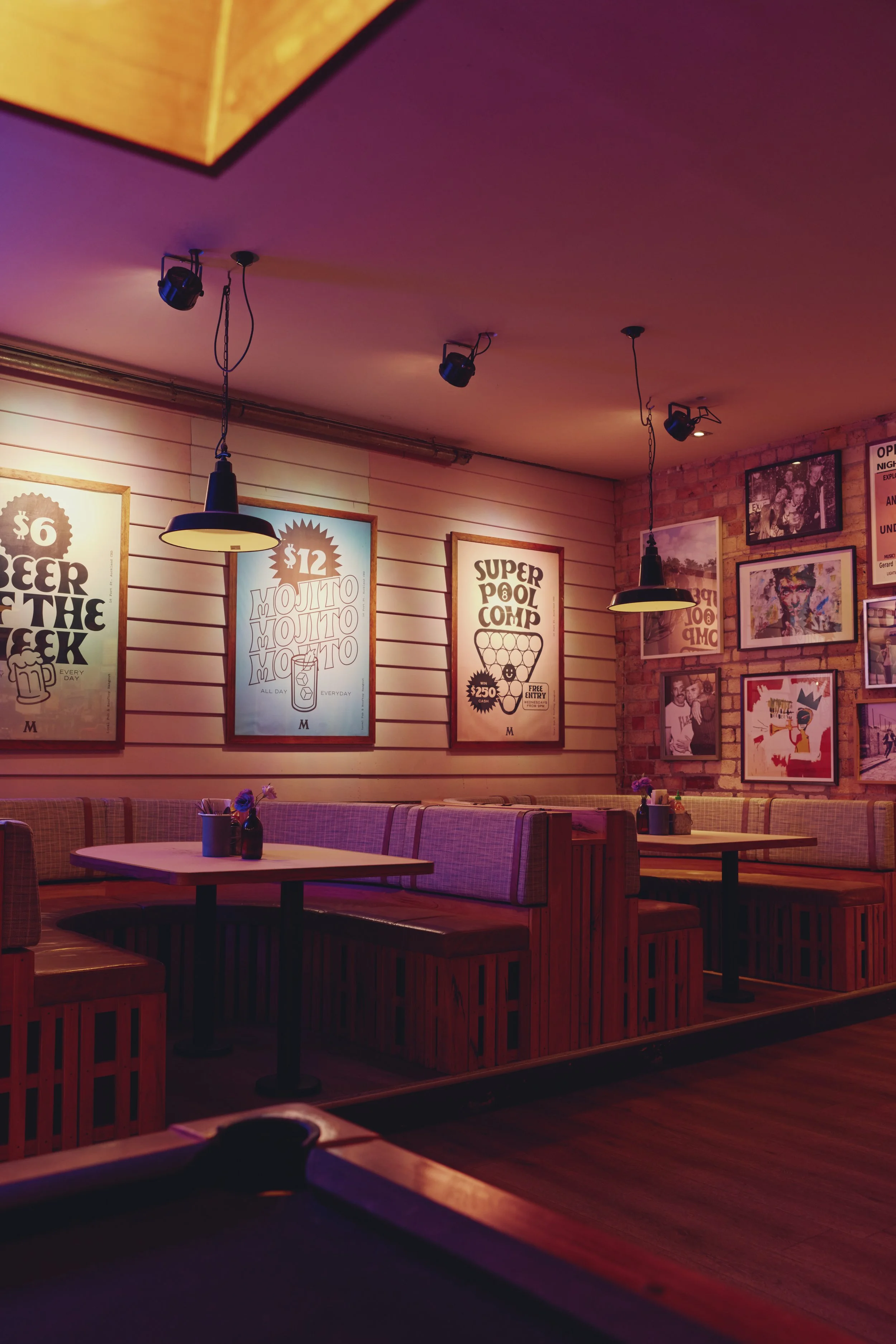 Indoor booth seating at Mr Murdoch’s on Fort Street, Auckland