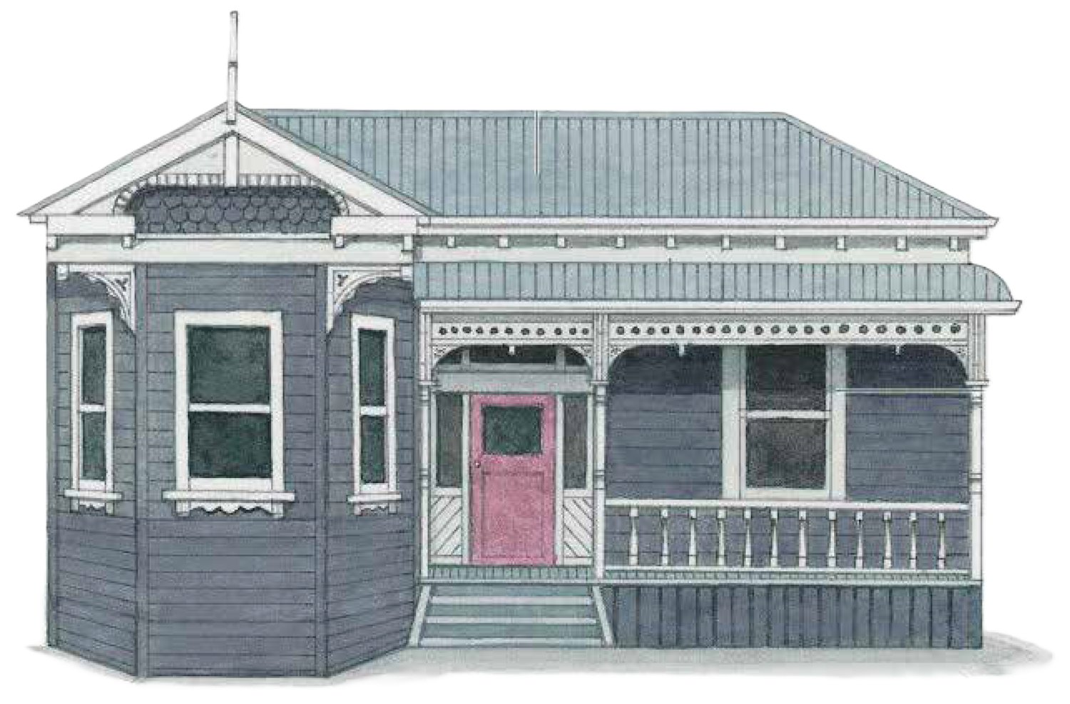 Illustration of villa in Murdoch's brand colours
