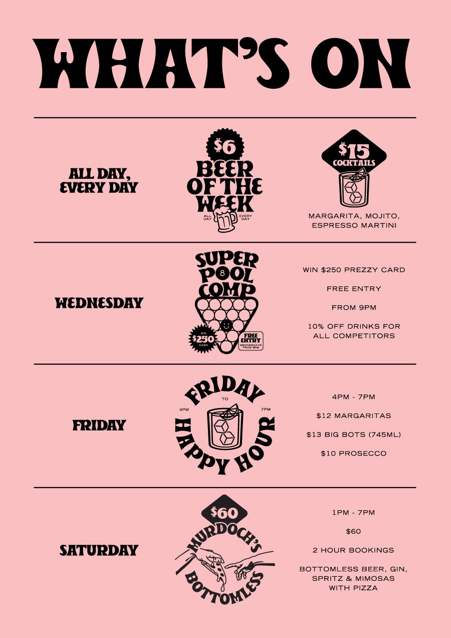 Mr Murdoch's What's On Poster showing weekly events