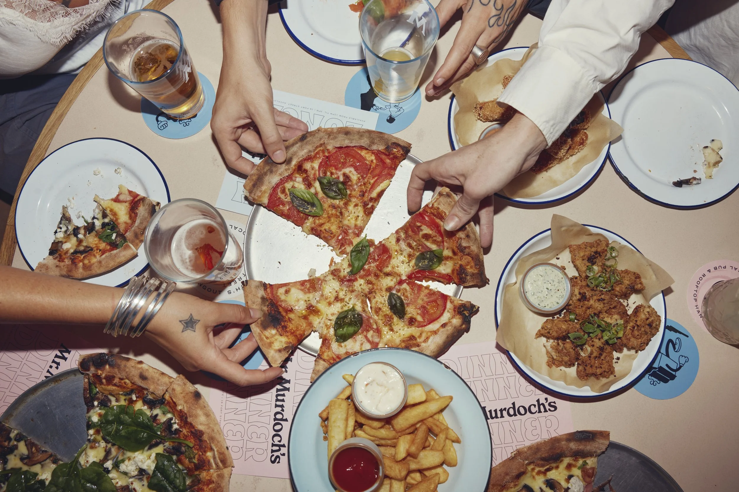Pizza and bottomless drinks at Mr Murdoch's in Auckland