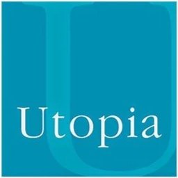 Book cover with the title 'Utopia' in large white letters on a blue background.