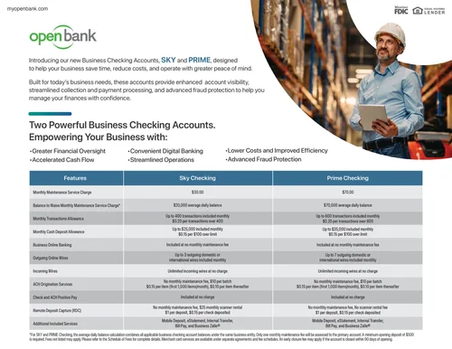 A business checking sales sheet, on the same header system