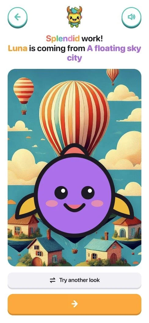 Luna, a tiny purple dragon from a floating sky city