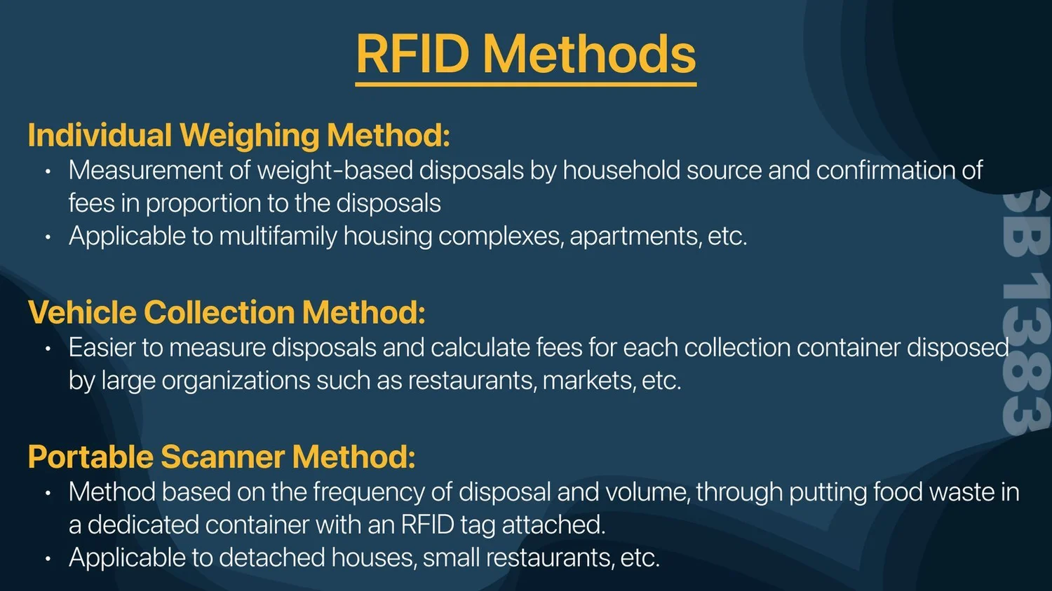 RFID methods: individual weighing, vehicle collection, portable scanner
