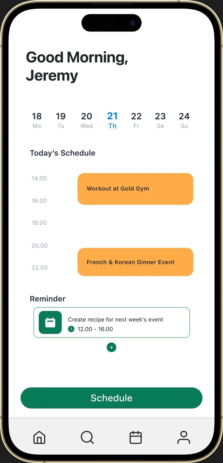 The calendar: today’s schedule with the dinner and a reminder