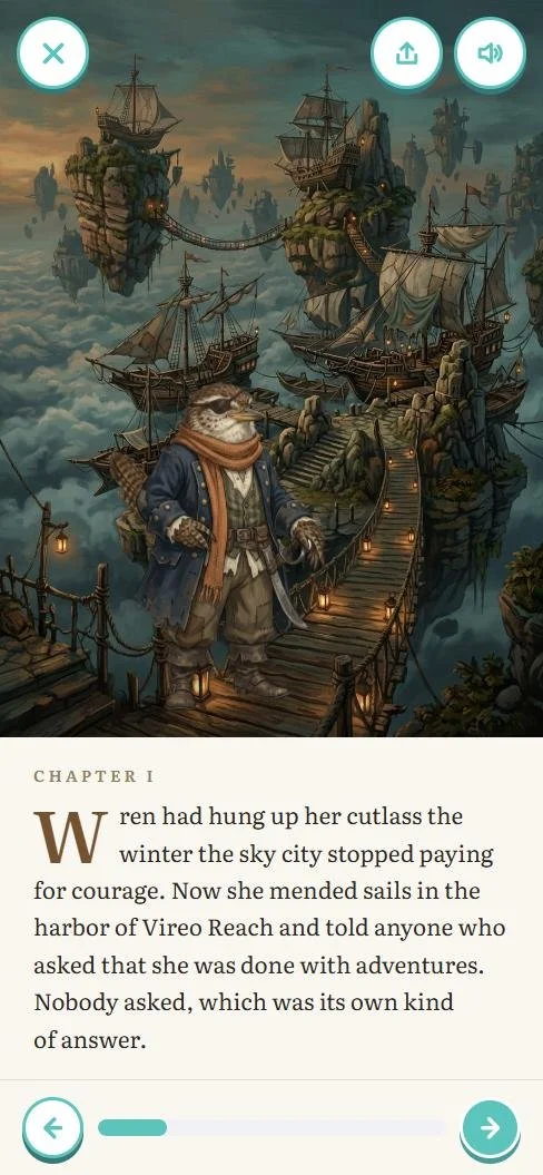 Alex, 14+: a chapter in a serif, with a drop cap and reading time