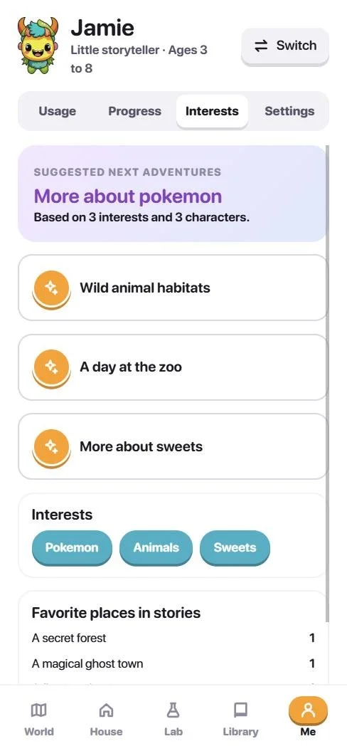 Dashboard: interests