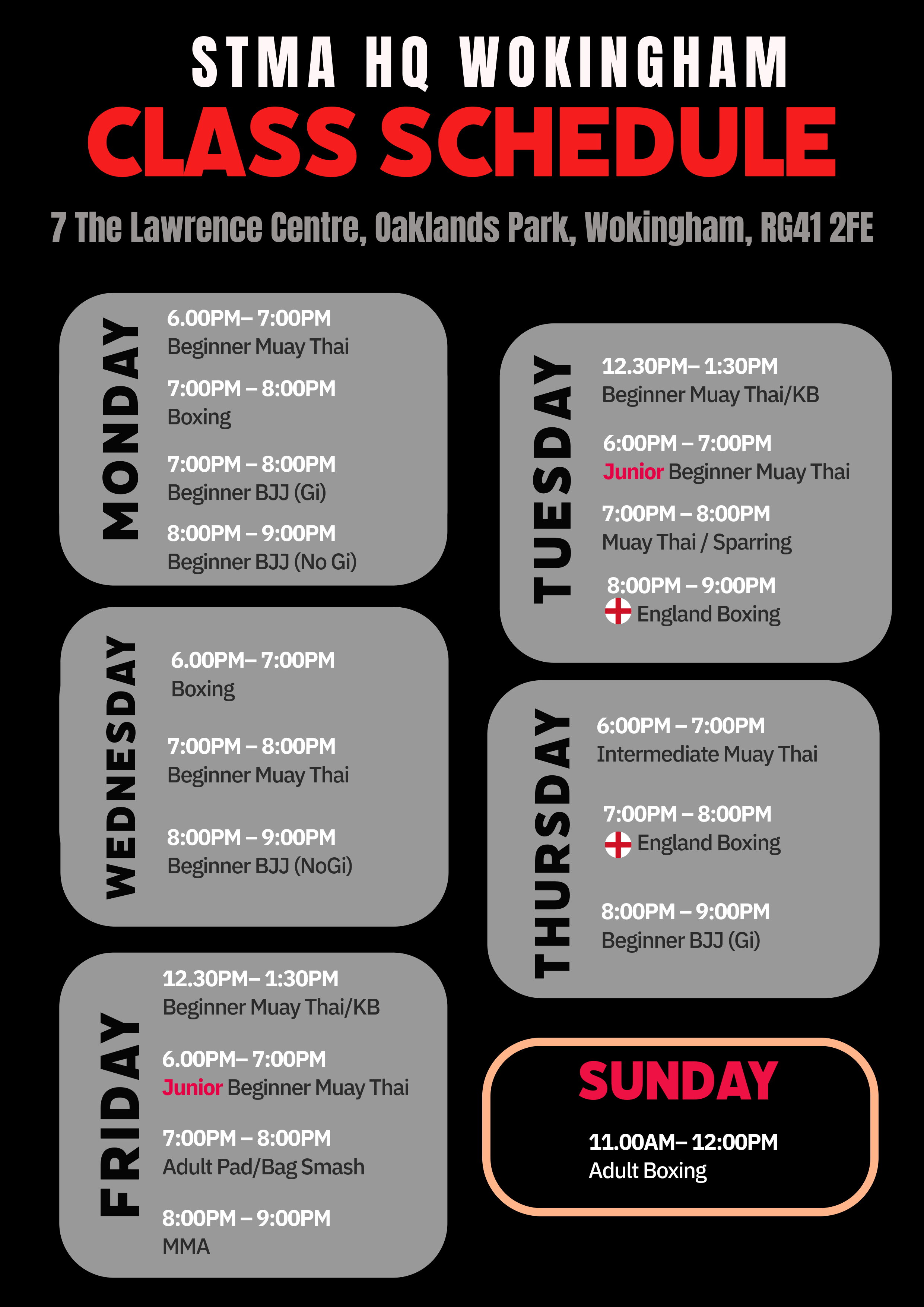 STMA HQ Wokingham Timetable
