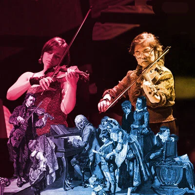 Concert poster for Conversations with Bach 2018 featuring Anne Sophie Andersen and Mari Kimura