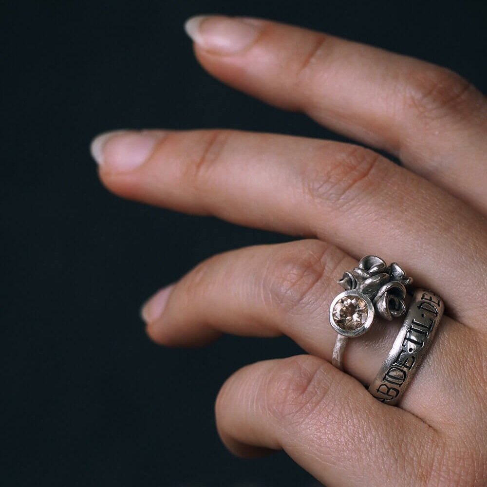 Morganite-Bouquet-Ring-Til-Death-Ring-Silver-worn-SLAB-Jewellery.jpg