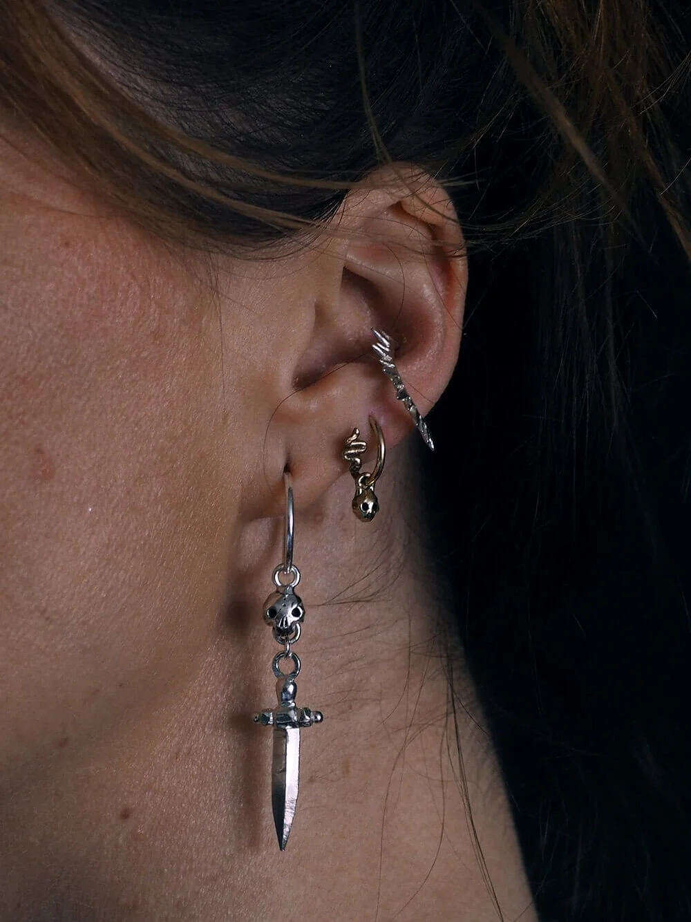 Tiny snake pushfit piercing stud gold — SLAB Jewellery