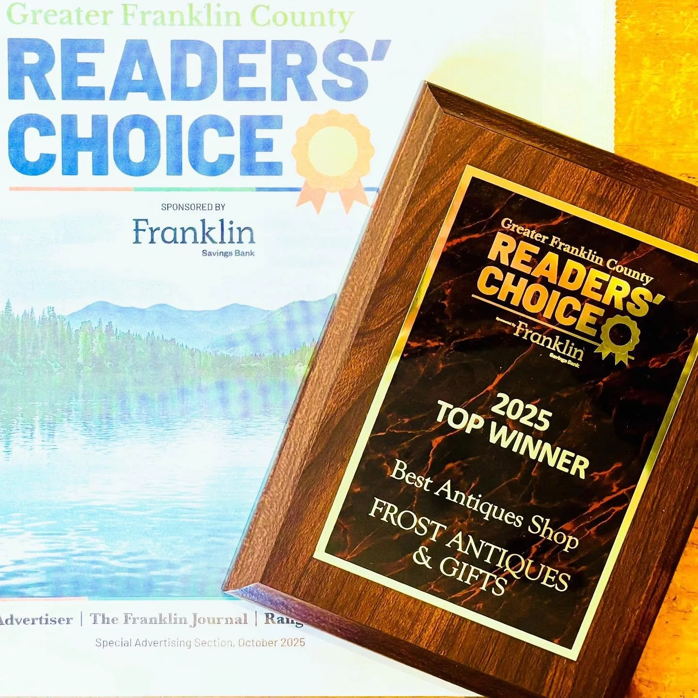 We&rsquo;re honored to share that our family business was voted Best Antiques Shop in the Greater Franklin Readers&rsquo; Choice Awards!

This award means a lot to us because it comes from our customers and community. Thank you for your continued sup