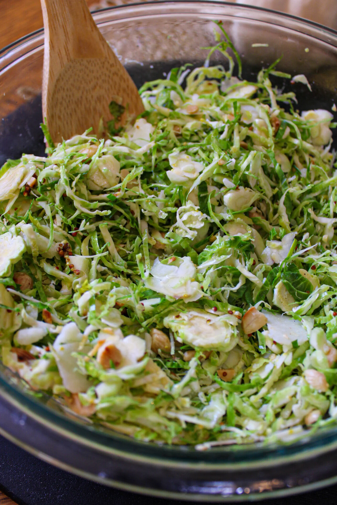 Shaved Brussels Sprouts Salad with Almonds and Manchego Cheese