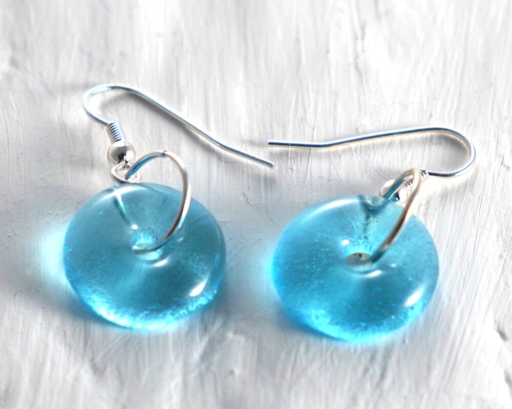 Glass sleeve earrings from cider and silver triangle bottles