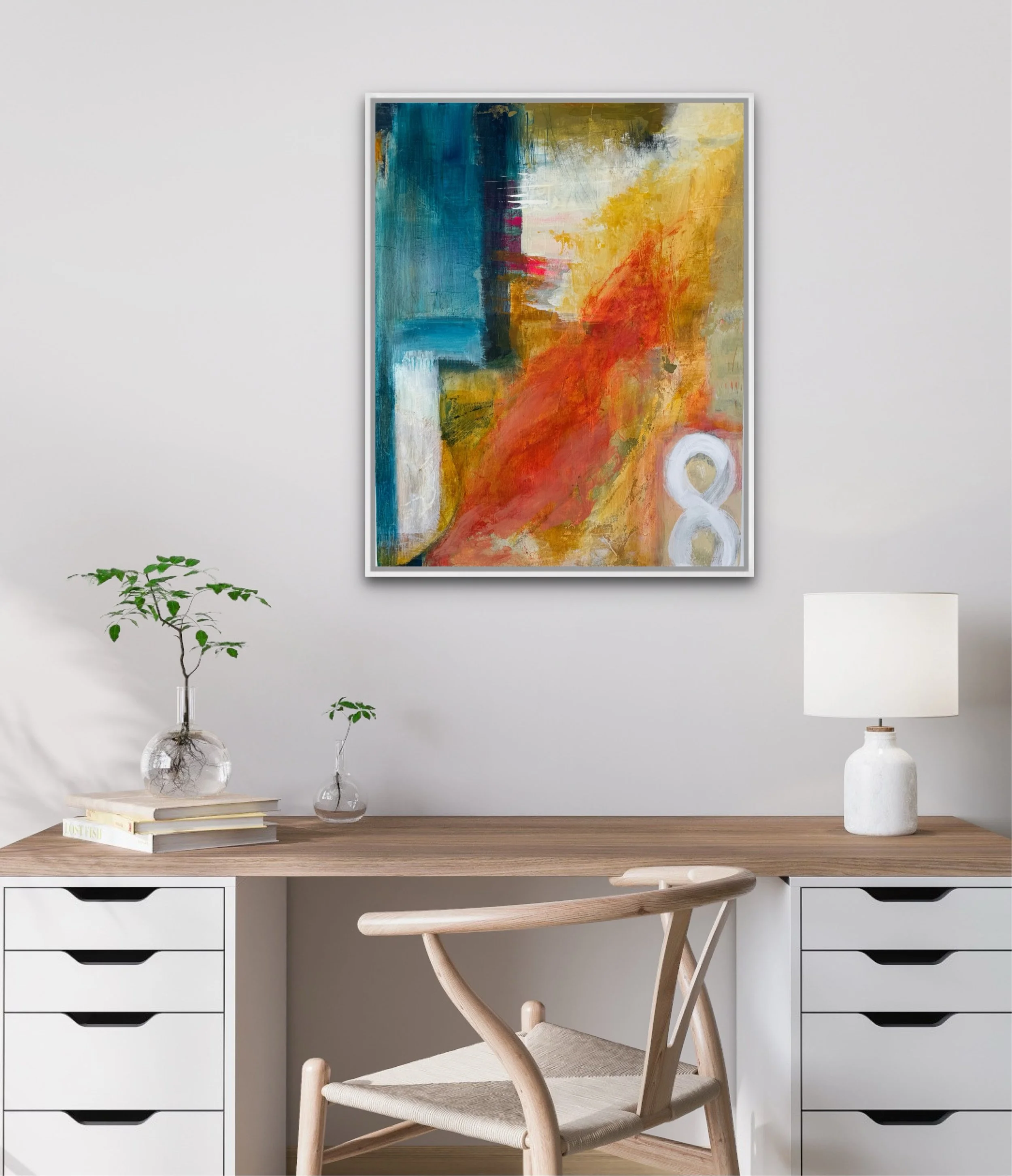 One of the WIP&rsquo;s I&rsquo;ve been working on today.  Popping them into a room app (#insituartroom) always seems to bring clarity about the next moves.

Loosely based on those wonderful Mediterranean walls with bits of peeling posters, paint, gra