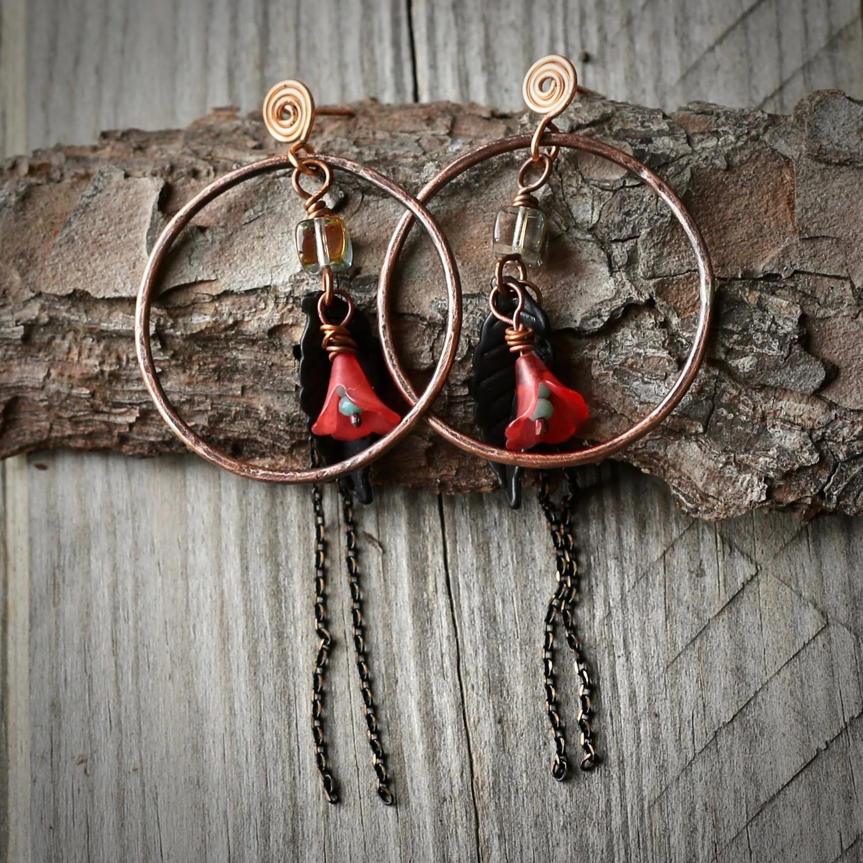 Gypsy red flower copper earring.jpg