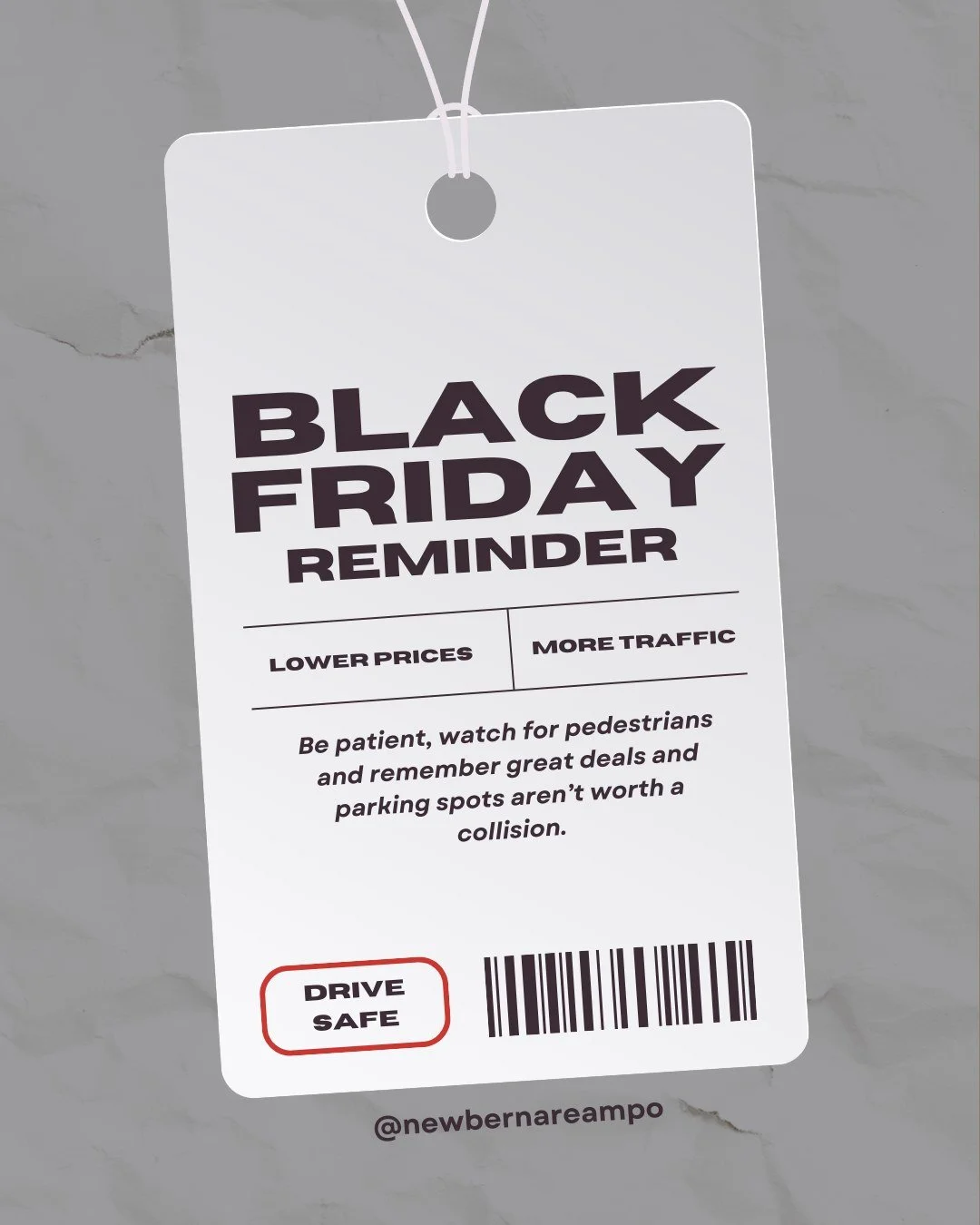 If you are heading out to get some deals this Black Friday, think of how much a wreck will cost you! Be extra aware of out-of-town drivers who may be unfamiliar with the area and increased road users this holiday season.

#blackfriday #newbernareampo