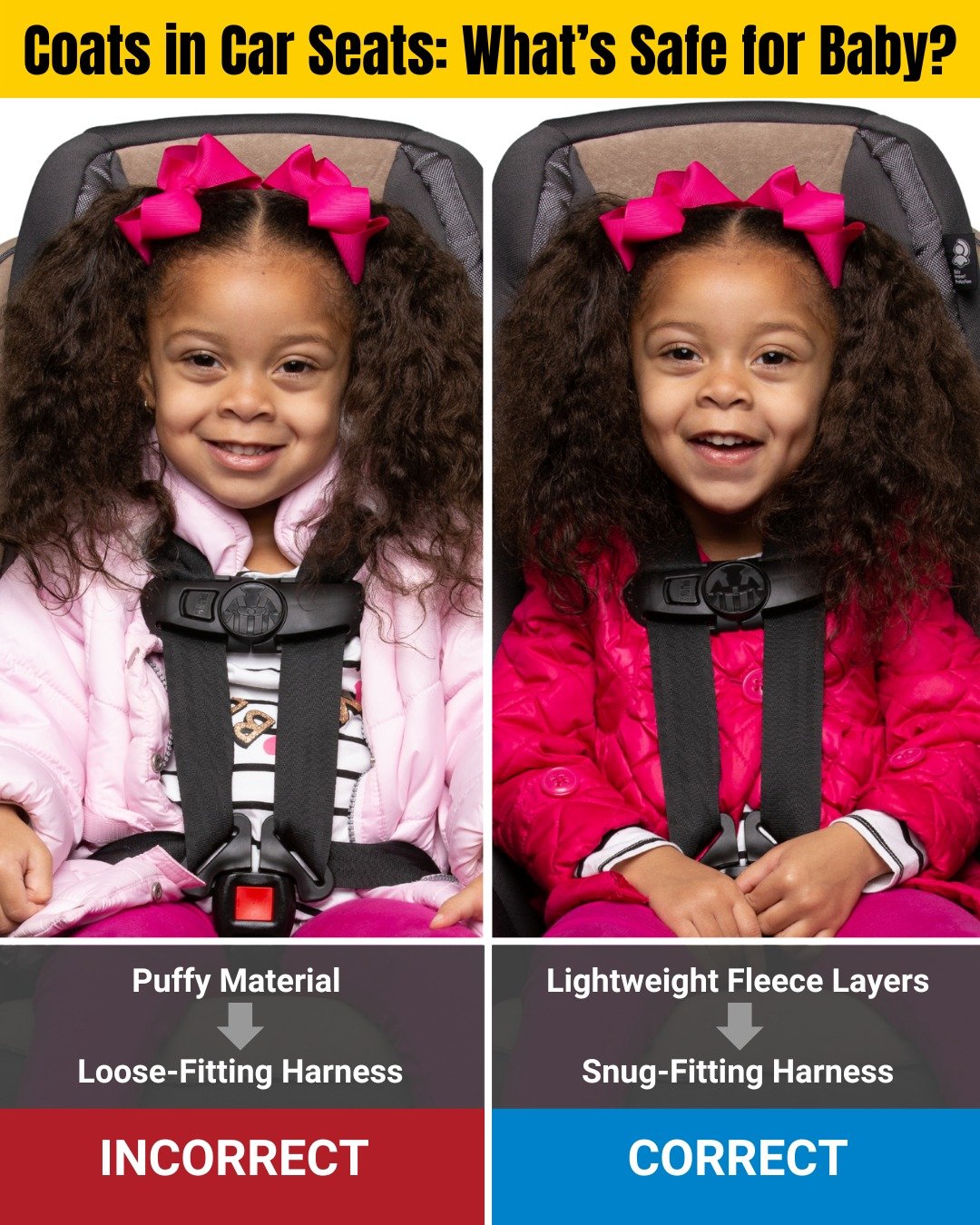 Parents &mdash; a bulky coat can create extra room in a car seat harness. Thinner layers provide the same warmth, and the harness will still fit snugly. 

#NewBernAreaMPO #Safety #CarSeat #BuckleUp #clickitorticket
