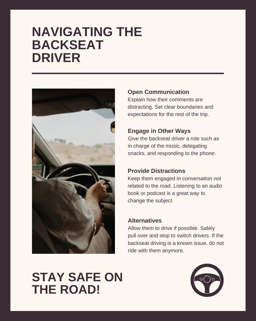 Its the time of year when more people are traveling with loved ones and tensions can be high for lots of reasons. Don't let backseat drivers add to the stress of holiday travels. 

The best way to navigate backseat drivers is with open, respectful co