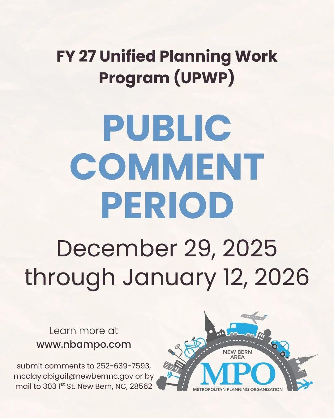 The 2024-2033 and 2026-2035 Metropolitan Transportation Improvement Programs (MTIP) identifies state and federally funded transportation investments within the New Bern Area Metropolitan Planning Organization (MPO) Area. Amendment 21 / Amendment 5 ad