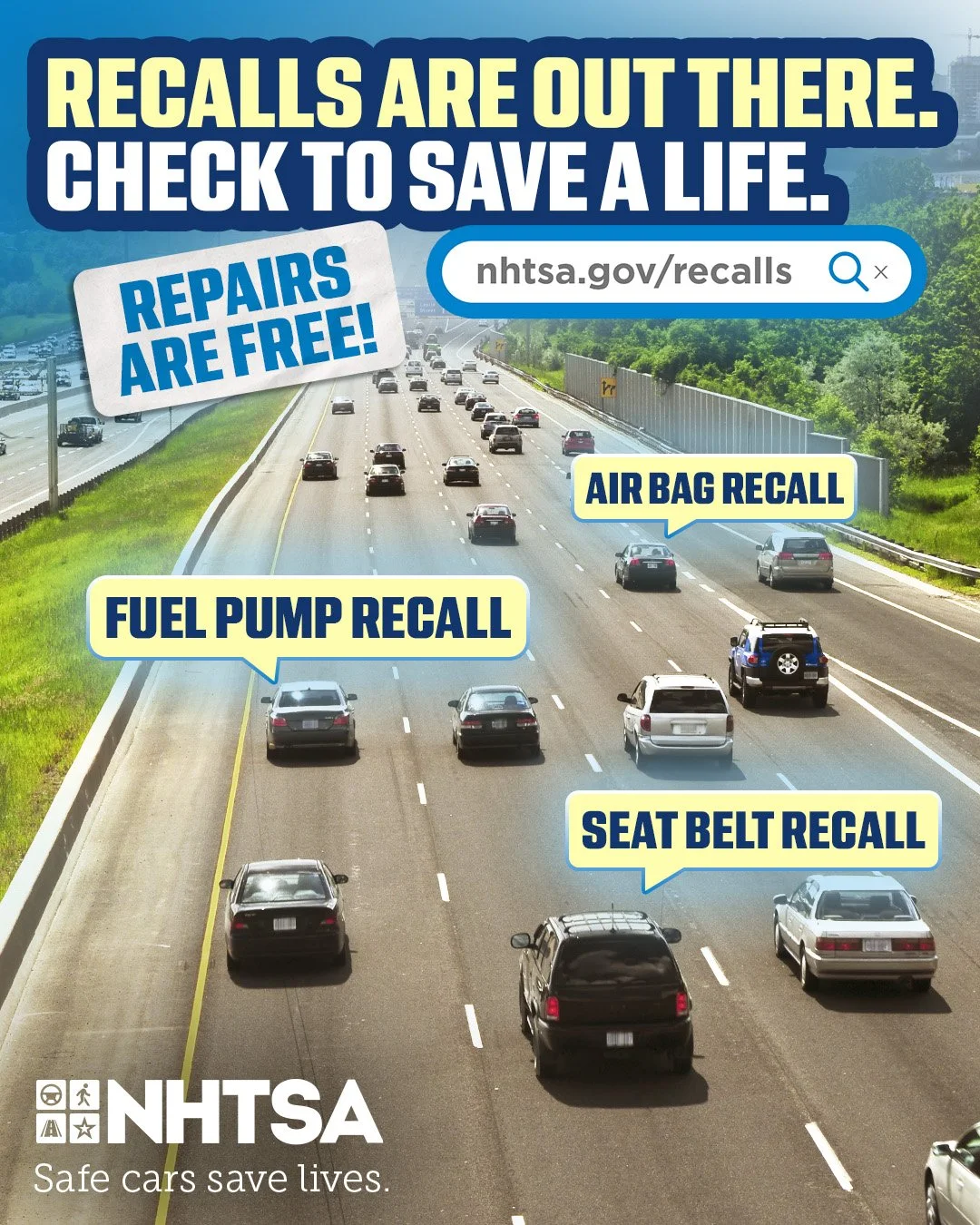 Millions of vehicles have open recalls. Is yours one of them? Find out in seconds by searching your license plate or VIN at NHTSA.gov/Recalls.

#NewBernAreaMPO #DriveSafe #NHTSA #vehiclesafetyrecallsweek
