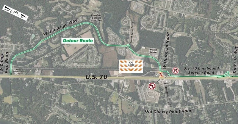 #US70JamesCity Traffic Alert

Starting tonight, Wednesday, May 20, W Thurman Road will be closed between U.S. 70 Eastbound and the railroad track for road construction nightly from 10 p.m. to 5 a.m. until Friday, May 22. During this time, right turns