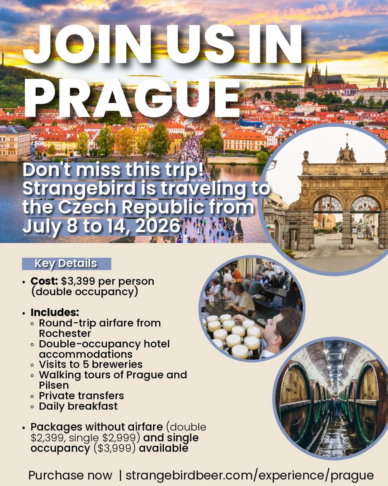 Got plans in July? Join Strangebird in Prague 🇨🇿 

Space is limited. Reserve your spot now by going to the link in bio!
 
Join Micah Krichinsky (Founder, Brewer) and Eric Salazar (Director of Wood Aged Beers), along with LucyTours @lucytours to sip