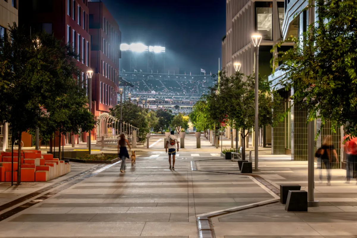 Photo of Dr. Maya Angelou Way with an evening game (credit Andrea Gaffney)