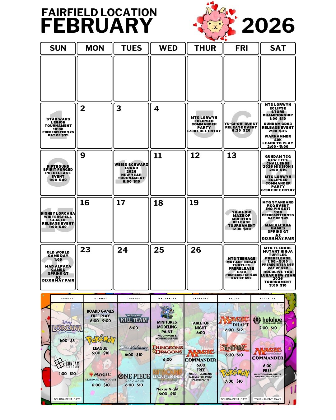 Fairfield February Calendar