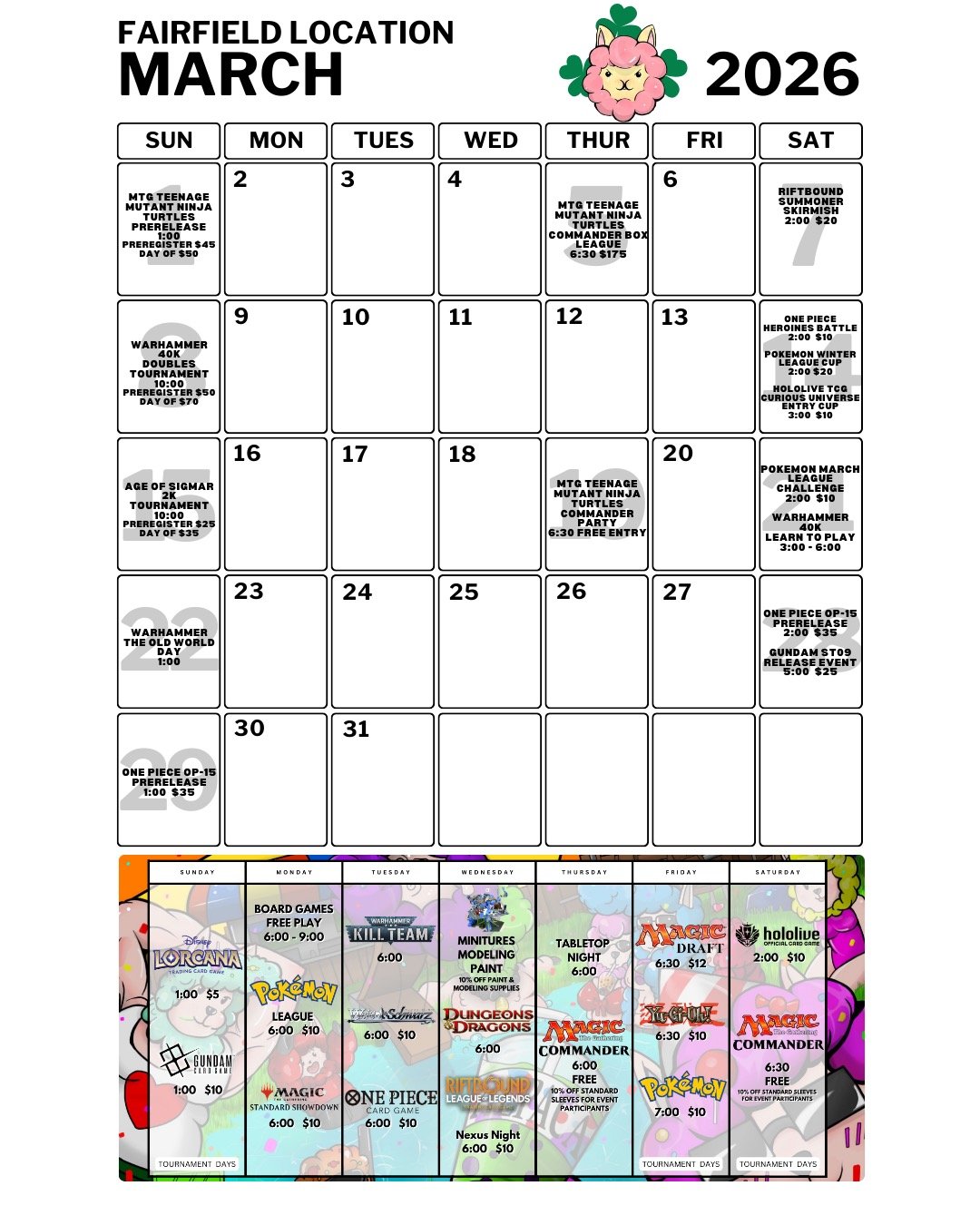 Fairfield March Calendar
