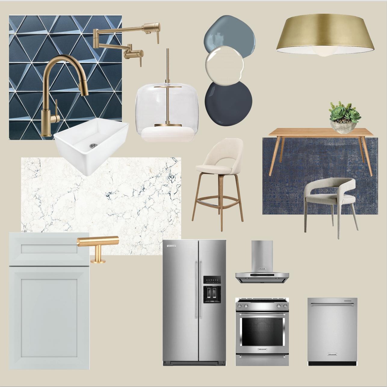  Concept for an updated kitchen for a female doctor in an upscale neighborhood featuring sophisticated modern design with organic touches and visually surprising elements. * Coordinates with living room design * 