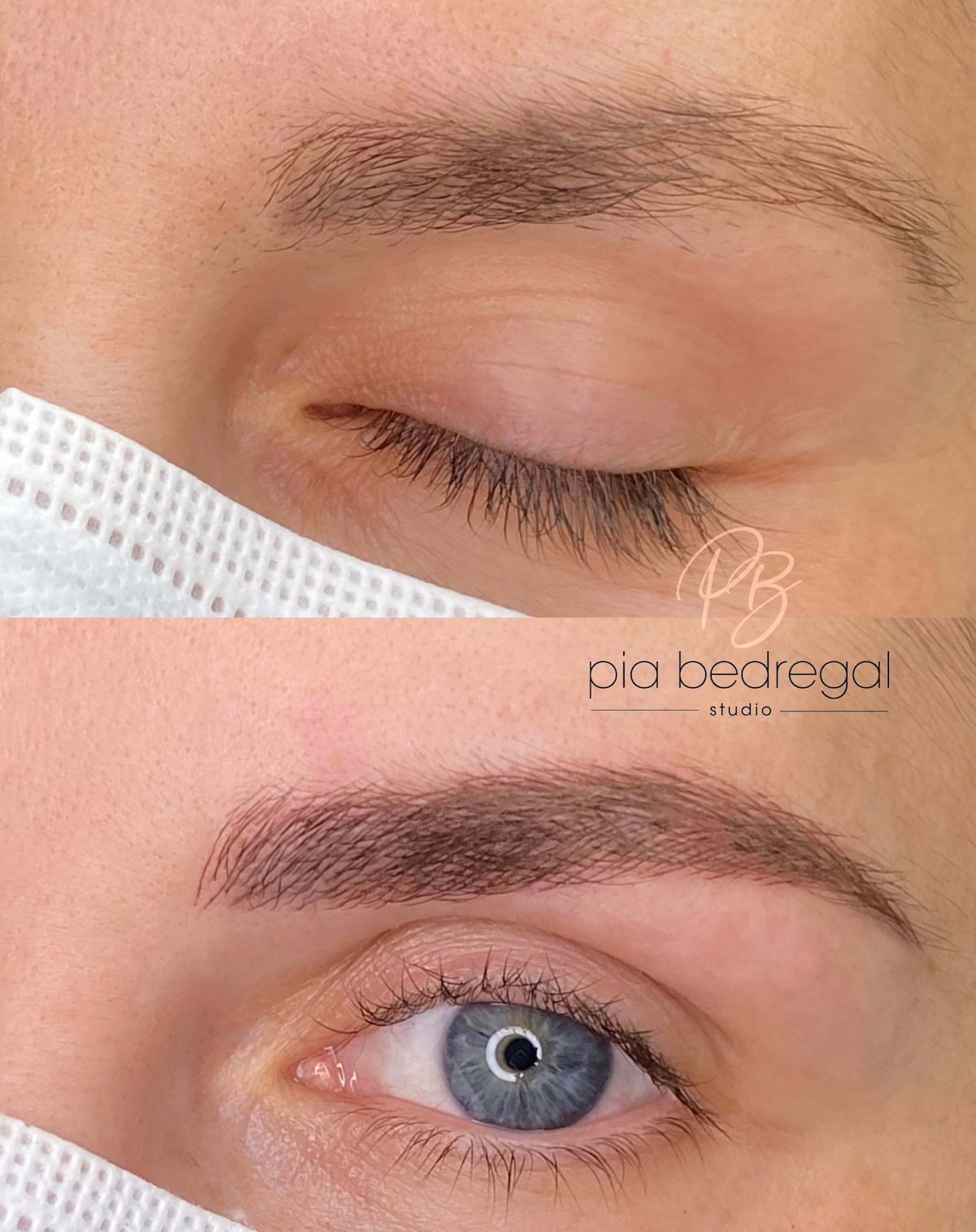 Realistic Brow Tattoo with Nanoblading on Light Skin and Blue Eyes