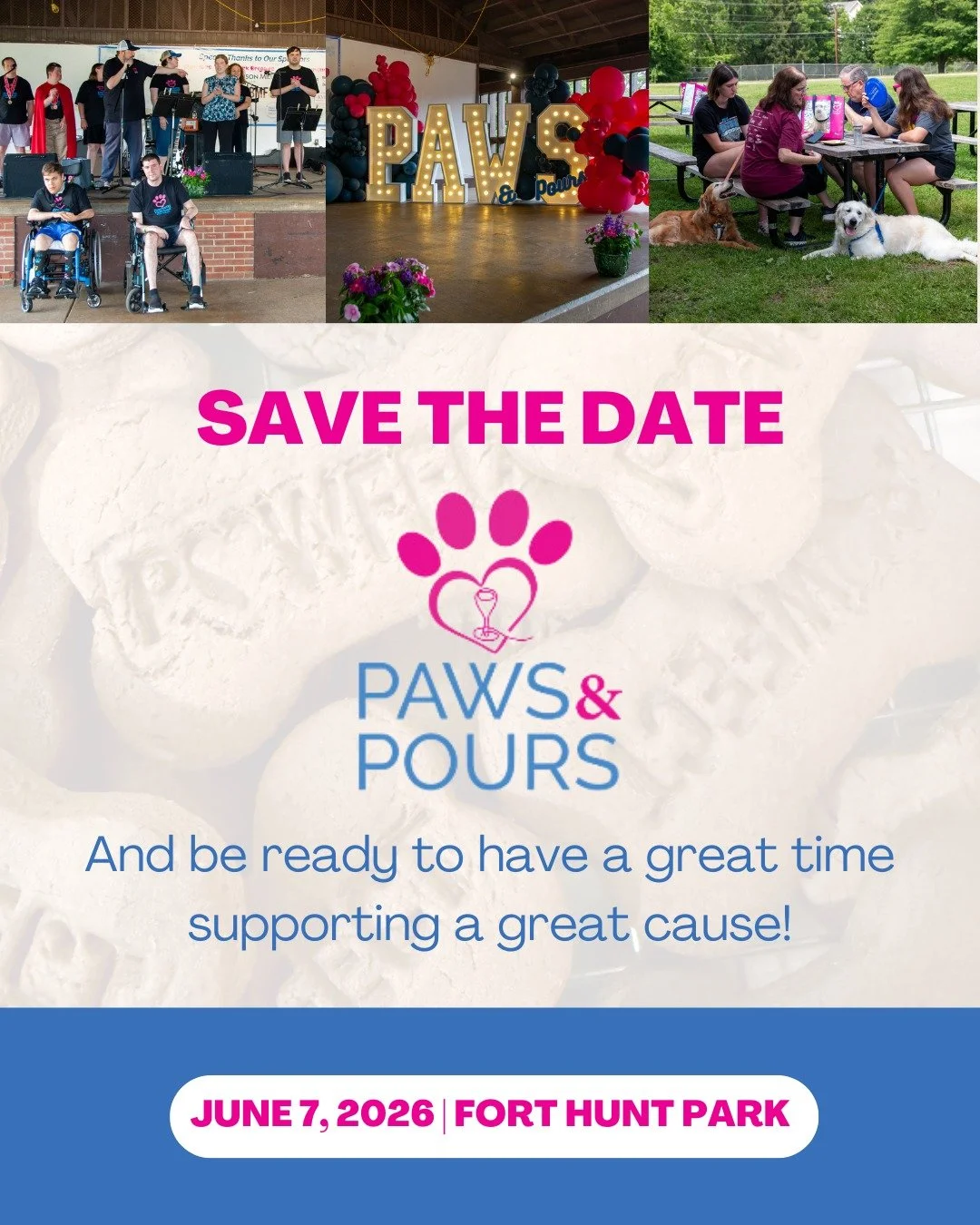 It's that time of year already! We are in the beginning stage of planning our annual Paws &amp; Pours fundraiser. So far, we've secured a date and location for the event. 🐾🍷

Join us at Alexandria's Fort Hunt Park on June 7th from 2-5 PM, for a day