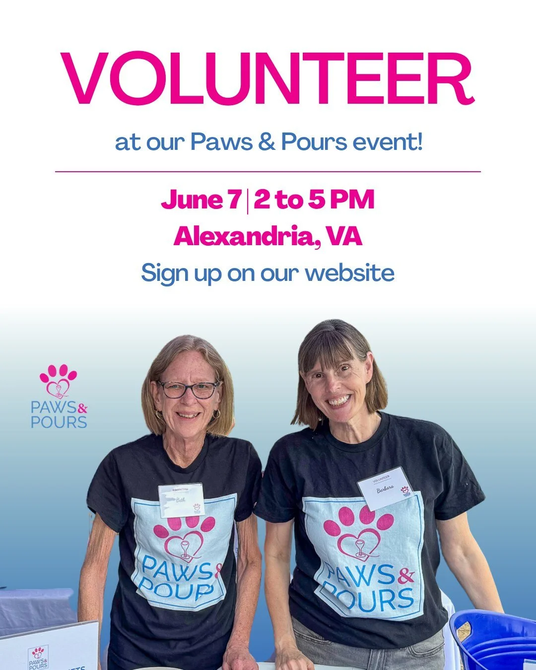 Looking for an opportunity to support our biggest fundraiser of the year, Paws &amp; Pours? 🐾🍷 Sign up to volunteer!

This event plays a huge role in supporting our mission to create paid, meaningful employment opportunities for adults with disabil