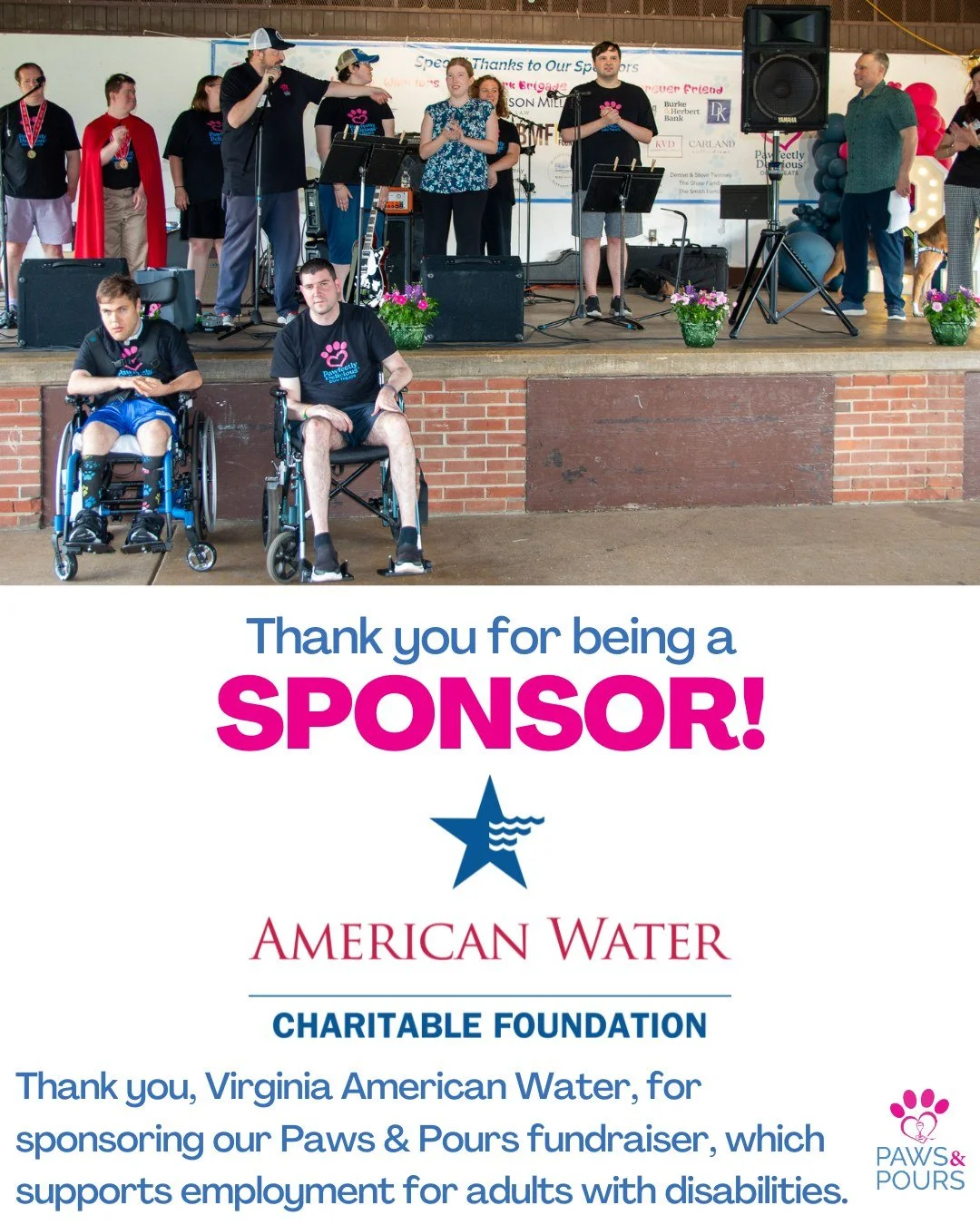 Without amazing community sponsors like Virginia American Water, our Paws &amp; Pours fundraiser would not be possible. Thank you, @vaamwater, for supporting our team of adults with disabilities through your donation!

Come spend next Sunday afternoo