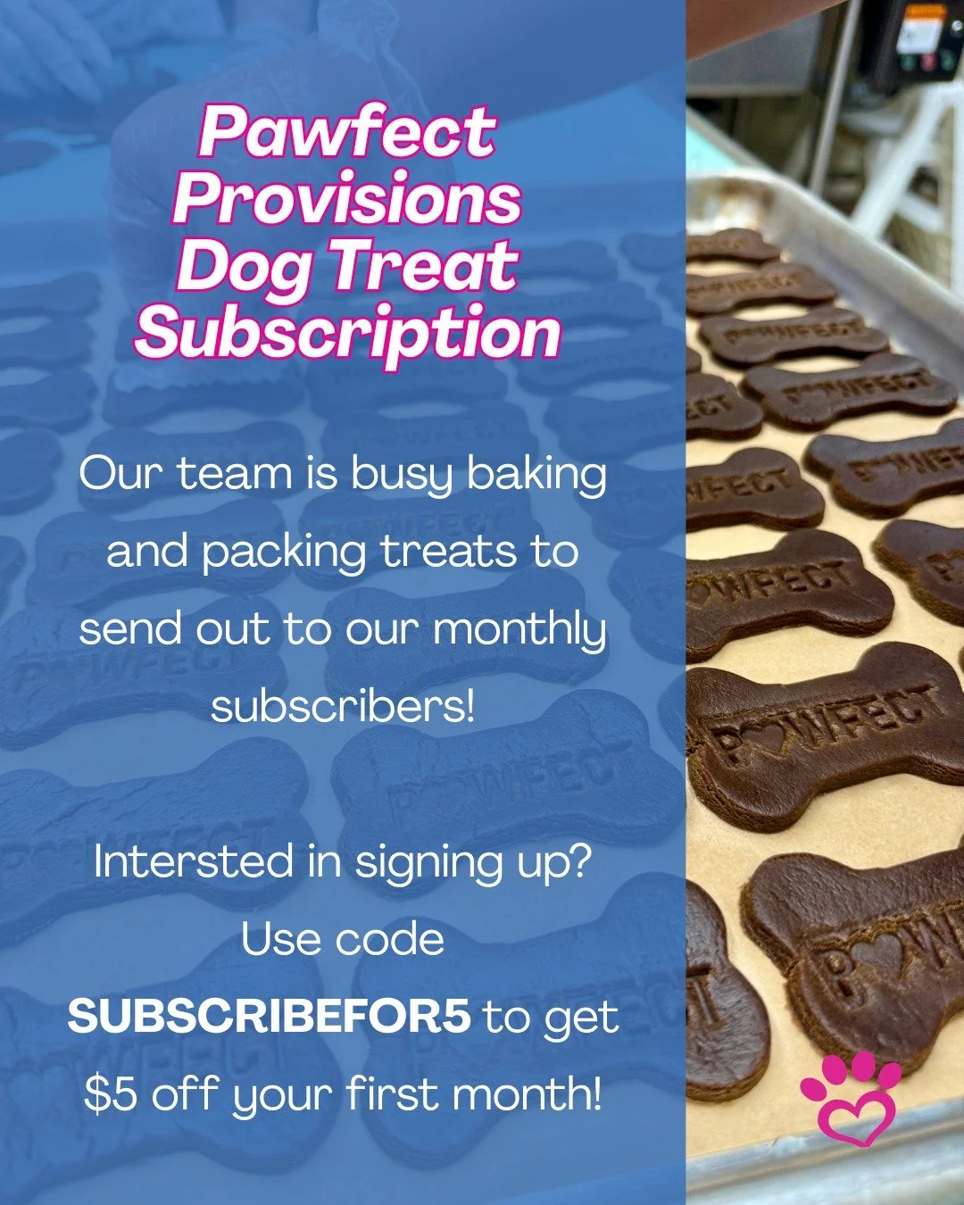 One easy way to support our team every month and treat your dog is by signing up for our Pawfect Provisions Dog Treat Subscription. 🐶

In every subscription order, you will receive one 4 oz bag and one 8 oz bag of our signature ginger treats. 

➡️ U