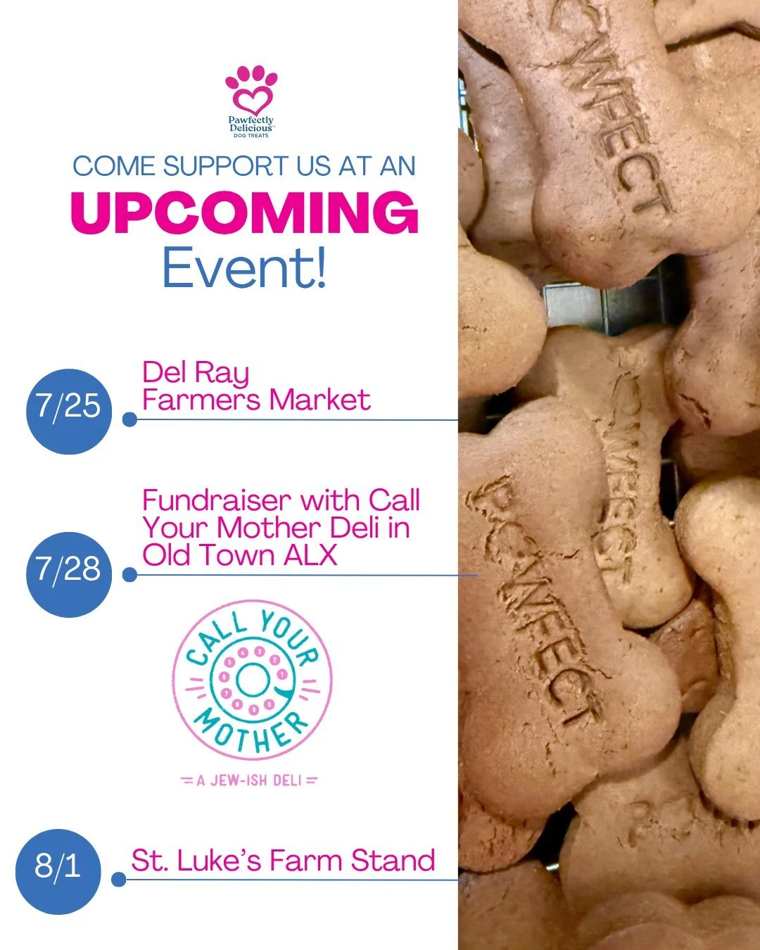 📆Support our team this July at one of the following events:

🩷July 25: Del Ray Farmers Market
@delrayfarmersmarket
203 East Oxford Avenue, Alexandria, VA,
8 AM - 12 PM

🩷July 28: Fundraiser with Call Your Mother - Old Town, ALX location only
@call